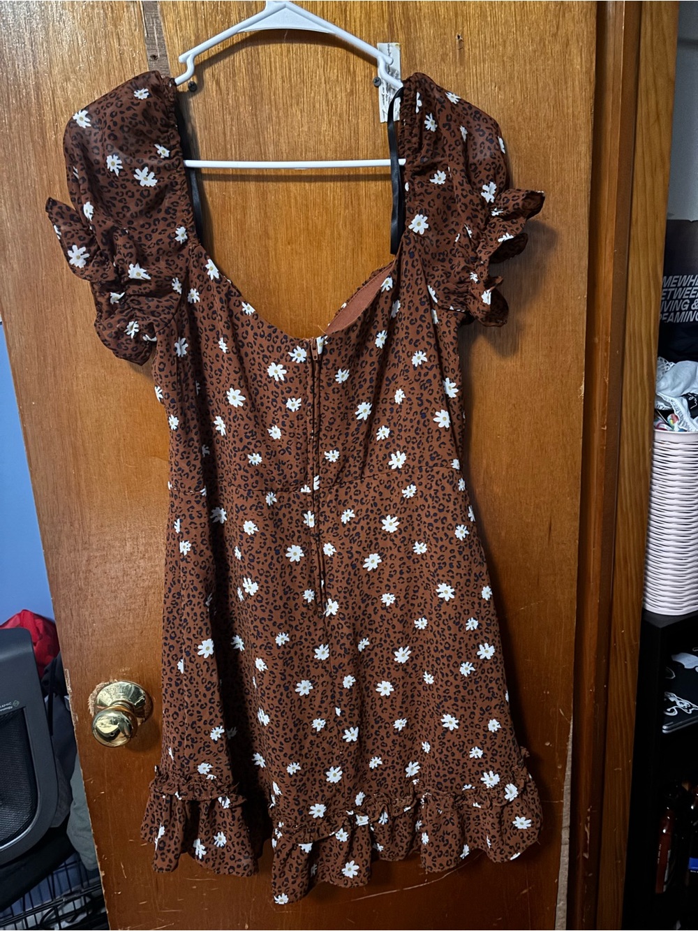 Target Brown Floral & Leopard Print Ruffle Mini Dress